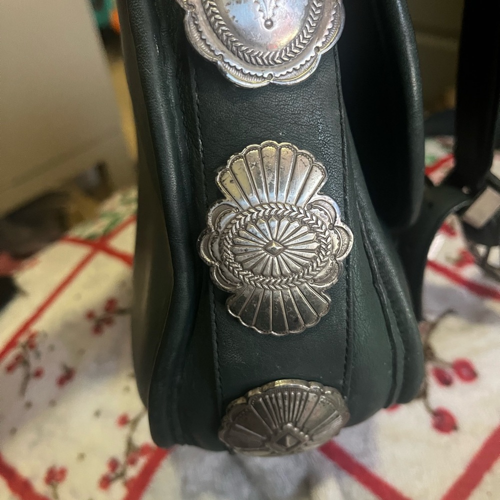 Brighton Dark Green Crossbody Bag with Silver Buckle and pure silver conchos - Picture 6 of 7